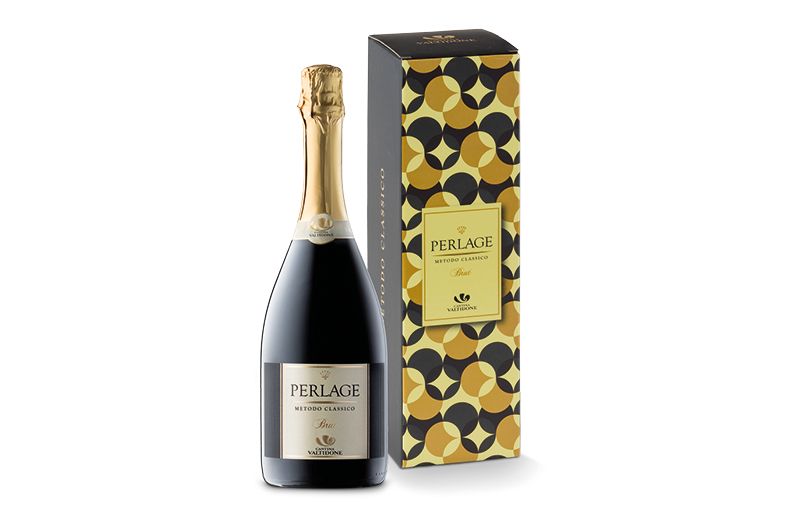 Bottiglia e confezione regalo di spumante Metodo Classico Perlage Valdobbiene.