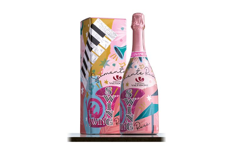 Bottiglia e confezione regalo di Spumante Rosé Cantina Valtidone. Idea regalo Natale.