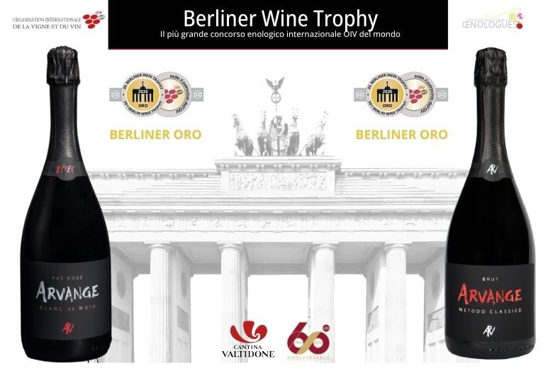 Medaglie Berliner Wine Trophy per Cantina Valtidone: bottiglie di Arvange premiate al concorso enologico internazionale.