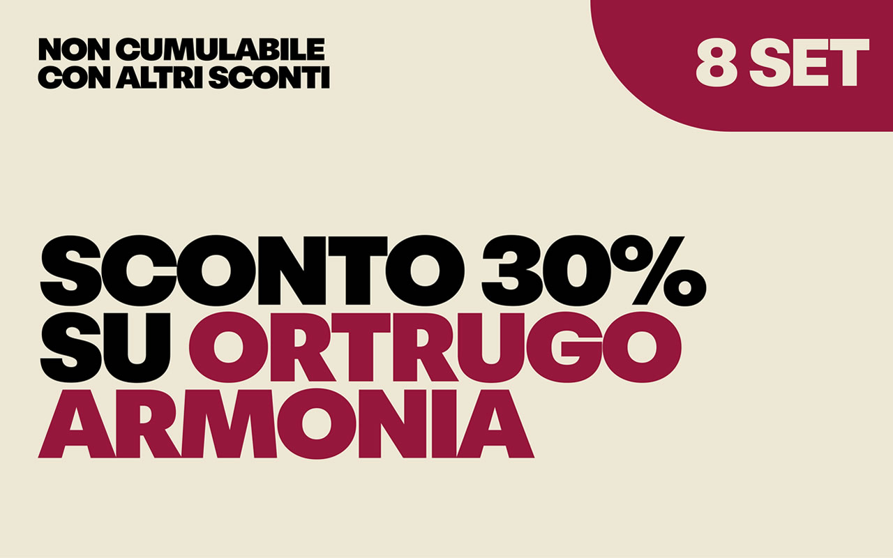 cantina-valtidone-promo-8-set Scritta promozionale SCONTO 30% SU ORTRUGO ARMONIA con data 8 SET su sfondo crema e dettagli bordeaux.
